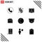 Pack of 9 Modern Solid Glyphs Signs and Symbols for Web Print Media such as moon, personal, online, money, cash