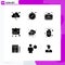 Pack of 9 Modern Solid Glyphs Signs and Symbols for Web Print Media such as ticket, business, business, banking, projector