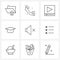 Pack of 9 Universal Line Icons for Web Applications mute, sound, play, loud, cap