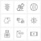 Pack of 9 Universal Line Icons for Web Applications shared folder, egg, ball, egg, food