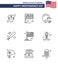 Pack of 9 USA Independence Day Celebration Lines Signs and 4th July Symbols such as american; international; football; flag;