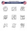 Pack of 9 USA Independence Day Celebration Lines Signs and 4th July Symbols such as flag; usa; american; sign; security
