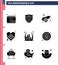 Pack of 9 USA Independence Day Celebration Solid Glyphs Signs and 4th July Symbols such as building; usa; army; love; american