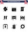 Pack of 9 USA Independence Day Celebration Solid Glyphs Signs and 4th July Symbols such as day; doors; text; bar; hot dog