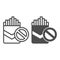 Pack of cigarettes and prohibition line and solid icon, World cancer day concept, Forbidden smoke sign on white