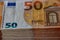 A pack of fifty euro note, close up