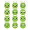 Pack of green alien smiley emoji faces