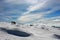 A pack of hikers walking down from Matagalls peak summit on a winter sunny day, Montseny mountains, Barcelona