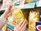 Pack of pasta in hands of buyer at store