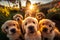 A pack of puppies take a selfie. AI Generated