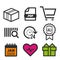 Package icon. PDF document symbol. 24 hour open icon. Shopping and sale signs. Heart and Birthday icons. Eps10 Vector.