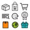 Package icon. Shopping bag, Shopping cart and sale symbols. 24 hour open icon. Birthday signs. World globe icons