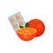 Package of lozenges with orange fruit flavor taste, sucking candies for sore throat and cough remedy cartoon vector