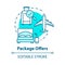 Package offers concept icon. Cost effective, all inclusive tour idea thin line illustration. Transportation and