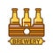 Package of three beer bottles brewery symbol flat design