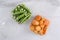 Packaged fresh vegetables for tasty healthy snack on the white surface.Top view shot