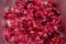 Packaged meals - Beet risotto in aluminum take away packaging, macro photography extreme close-up background. Cooked rice and beet