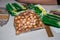 packages of onion seeds family on a shelf in a gardening store in Belarus Minsk January 27, 202. preparation for spring sowing.