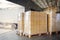 Packaging Boxes Wrapped Plastic on Pallets Loading into Cargo Container. Distribution Supplies Warehouse. Shipping Trucks Logistic