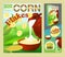 Packaging design or ads Corn flakes. Template package box for products 3d illustration. Milk pouring from the jug a plate, nature