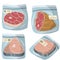 Packaging of frozen red meat. Fish and ham in bag.