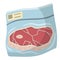 Packaging of frozen red meat. ham in bag. Cartoon flat illustration. Set of supermarket products