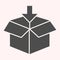 Packaging glyph icon. Opened parcel with arrow, loading, paper box. Postal service vector design concept, solid style