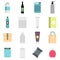 Packaging items set flat icons