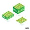 Packaging mail order boxes sealed tape. Large, medium and small green mail packaging. Vector