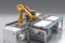 packaging and sorting robot, removing boxes from conveyor belt and placing into the correct bins