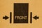 Packaging symbol to indicate front side of the material inside. Front side symbol used in logistics and delivery