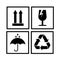 Packaging symbols in form of stamps, for wooden, cardboard boxes.