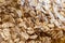 Packed rolled oats inside a plastic bag container surface macro, surface closeup, dry wholegrain healthy fit food products