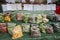 Packets of various types of vegetables and tubers in the wholesale market stall