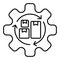 Packing boxes inside three cyclic arrows and gear. Simple outline vector icon