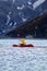 Packraft, one-person light raft used for expedition or adventure racing on a lake, inflatable boat Ride on a mountain