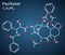 Paclitaxel, PTX molecule. It is taxoid chemotherapeutic agent. Structural chemical formula on the dark blue background