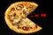 Pacman pizza on a black background