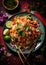 Pad Thai: An artful overhead shot of a plate of Pad Thai noodles, capturing the dish's intricate ingredients and