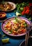 Pad Thai: An artful overhead shot of a plate of Pad Thai noodles, capturing the dish's intricate ingredients and