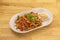 Pad thai, rice noodles, fish sauce, tamarind paste, red pepper, bean sprouts, shrimp,