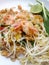 Pad Thai, stir-fried rice noodles with shrimp.