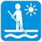 Paddle board, vector icon, white silhouette of man with paddle