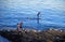 Paddle boarder off Divers Cove, Laguna Beach, California.