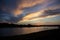 Paddle boarders on lake at sunset in West Texas