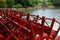 Paddle boat wheel spinning in the water