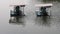 Paddle wheel aerator active in aquaculture pond for increase dissolve oxygen in water.