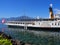 Paddle-wheel steam boat on Geneva Lake in Montreux city in Switzerland