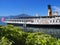 Paddle-wheel steam boat on Leman Lake in Montreux city in Switzerland