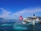 Paddle-wheel steam boat sails away in Montreux city in Switzerland